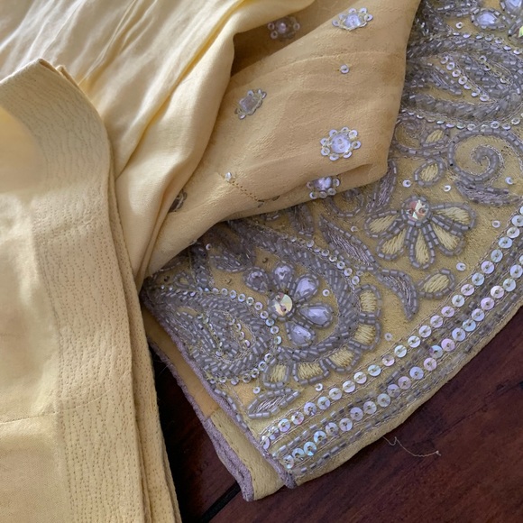 Pure Chinnon Chiffon yellow Punjabi Outfit with Heavy Embroidered Dupatta - Picture 6 of 10